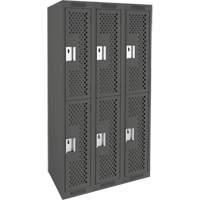 Clean Line Lockers, 2 -tier, Bank of 3, 36" x 15" x 72", Steel, Charcoal, Rivet (Assembled), Perforated Pryde Industrial Inc.