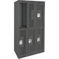 Clean Line Lockers, 2 -tier, Bank of 3, 36" x 15" x 72", Steel, Charcoal, Rivet (Assembled), Perforated Pryde Industrial Inc.