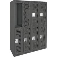 Clean Line Lockers, 2 -tier, Bank of 4, 48" x 15" x 72", Steel, Charcoal, Rivet (Assembled), Perforated Pryde Industrial Inc.
