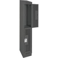 Clean Line Lockers, 2 -tier, 12" x 12" x 82", Steel, Charcoal, Rivet (Assembled), Perforated Pryde Industrial Inc.