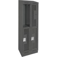 Clean Line Lockers, 2 -tier, Bank of 2, 24" x 12" x 82", Steel, Charcoal, Rivet (Assembled), Perforated Pryde Industrial Inc.