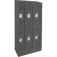 Clean Line Lockers, 2 -tier, Bank of 3, 36" x 12" x 82", Steel, Charcoal, Rivet (Assembled), Perforated Pryde Industrial Inc.