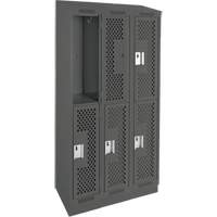 Clean Line Lockers, 2 -tier, Bank of 3, 36" x 12" x 82", Steel, Charcoal, Rivet (Assembled), Perforated Pryde Industrial Inc.