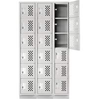 Assembled Lockerettes Clean Line Perforated Economy Lockers, 6 -tier, Bank of 3, 18" x 72" x 12", Steel Pryde Industrial Inc.