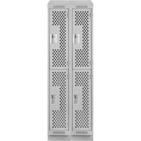 Clean Line Lockers, 2 -tier, Bank of 2, 24" x 12" x 82", Steel, Grey, Rivet (Assembled), Perforated Pryde Industrial Inc.