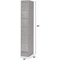 Lockers, 6 -tier, 12" x 18" x 76", Steel, Grey, Knocked Down Pryde Industrial Inc.
