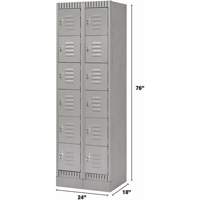 Lockers, 6 -tier, Bank of 2, 24" x 18" x 76", Steel, Grey, Knocked Down Pryde Industrial Inc.