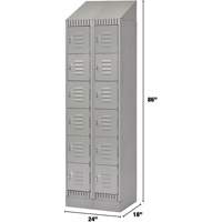 Lockers, 6 -tier, Bank of 2, 24" x 18" x 86", Steel, Grey, Knocked Down Pryde Industrial Inc.