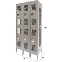 Vented Lockers, 2 -tier, Bank of 3, 36" x 18" x 78", Steel, Grey, Knocked Down, Perforated Pryde Industrial Inc.