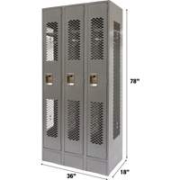 Vented Lockers, Bank of 3, 36 x 18" x 78", Steel, Grey, Knocked Down, Perforated Pryde Industrial Inc.