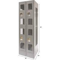 Vented Lockers, 2 -tier, Bank of 2, 24" x 18" x 78", Steel, Grey, Knocked Down, Perforated Pryde Industrial Inc.