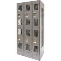 Vented Lockers, 2 -tier, Bank of 3, 36 x 18" x 78", Steel, Grey, Knocked Down, Perforated Pryde Industrial Inc.