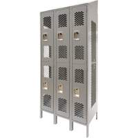 Vented Lockers, 2 -tier, Bank of 3, 36 x 18" x 88", Steel, Grey, Knocked Down, Perforated Pryde Industrial Inc.