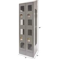 Vented Lockers, 2 -tier, Bank of 2, 24" x 18" x 88", Steel, Grey, Knocked Down, Perforated Pryde Industrial Inc.