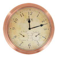 3-in-1 Outdoor Clock, Analog, Battery Operated, 14" Dia., Brown Pryde Industrial Inc.