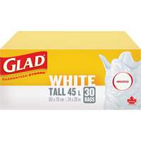 Tall 45L Unscented Garbage Bags, Regular, 24" W x 28" L, White Pryde Industrial Inc.