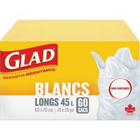 Tall 45L Unscented Garbage Bags, Regular, 24" W x 28" L, White Pryde Industrial Inc.