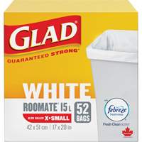 X-Small 15L Roommate Febreze Garbage Bags, Regular, 17" W x 20" L, White Pryde Industrial Inc.