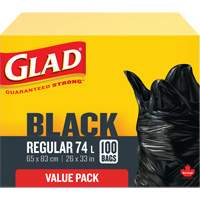 74L Garbage Bags, Regular, 26" W x 33" L, Black Pryde Industrial Inc.