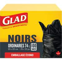 74L Garbage Bags, Regular, 26" W x 33" L, Black Pryde Industrial Inc.
