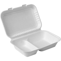 Compostable Hinged Food Containers with Compartments, Bagasse, Rectangular Pryde Industrial Inc.