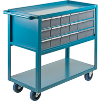 Chariot &agrave; tablette avec tiroir, 1200 lb Capacit&eacute;, Acier, 18" x la, 35" x ha, 36" p, Roues en Caoutchouc, Enti&egrave;rement soud&eacute;, 18 tirroirs Pryde Industrial Inc.