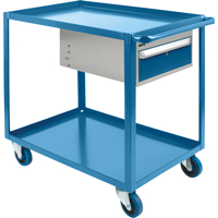 Chariots &agrave; tablettes avec tiroir, 1200 lb Capacit&eacute;, Acier, 24" x la, 36" x ha, 39" p, Roues en Caoutchouc, Enti&egrave;rement soud&eacute;, 1 tirroirs Pryde Industrial Inc.