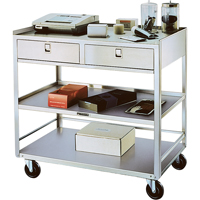 Supports en acier inoxydable pour &eacute;quipement, 300 lb Capacit&eacute;, Acier inoxydable, 20"/20-1/8" x la, 35" x ha, 37"/36-3/8" p, D&eacute;mont&eacute;, 2 tirroirs Pryde Industrial Inc.