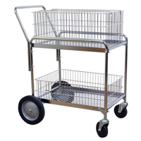 Wire Mesh Office Mail Cart, 200 lbs. Capacity, Chrome, 23-3/4" D x 33-1/2" L x 38-1/4" H, Chrome Plated Pryde Industrial Inc.