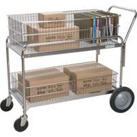 Wire Mesh Office Mail Cart, 250 lbs. Capacity, Chrome, 23" D x 42" L x 38" H, Chrome Plated Pryde Industrial Inc.