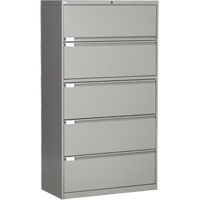Lateral Filing Cabinet, Steel, 5 Drawers, 36" W x 18" D x 65-1/2" H, Grey Pryde Industrial Inc.