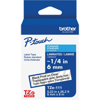 TZe-111 Laminated Tape for TZe-Compatible P-Touch Label Makers, Black on Clear, 0.23" Width Pryde Industrial Inc.