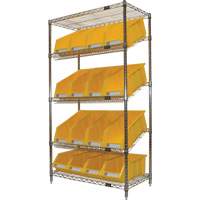Slanted Wire Shelf with Bins, 5 Tiers, 36" W x 63" H x 18" D Pryde Industrial Inc.