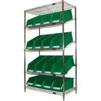 Slanted Wire Shelf with Bins, 5 Tiers, 36" W x 63" H x 18" D Pryde Industrial Inc.