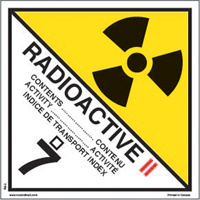 &eacute;tiquettes d'exp&eacute;dition TMD, Classe 7, Radioactif II, Vinyle Pryde Industrial Inc.
