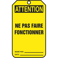 &eacute;tiquettes de verrouillage, Plastique, 3-3/8" la x 5-7/8" h, Français Pryde Industrial Inc.