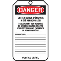 &eacute;tiquettes de verrouillage, Papier cartonn&eacute;, 3-1/8" la x 5-7/8" h, Français Pryde Industrial Inc.