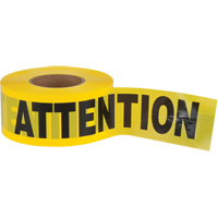 "Attention" Barricade Tape, Bilingual, 3" W x 1000' L, 1.5 mils, Black on Yellow Pryde Industrial Inc.