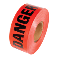 Reinforced Grade Barricade Tape, English, 3" W x 500' L, 5 mils, Black on Red Pryde Industrial Inc.
