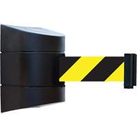 Tensabarrier&reg; Wall Unit, Steel, Screw Mount, 30', Black and Yellow Tape Pryde Industrial Inc.