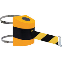 Tensabarrier&reg; Barrier Post Mount with Belt, Plastic, Clamp Mount, 24', Black and Yellow Tape Pryde Industrial Inc.
