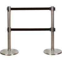 Barri&egrave;re pour le contr&ocirc;le des foules &agrave; courroie double, Acier, 35" h, Ruban Noir, Longueur du ruban 7' Pryde Industrial Inc.