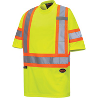 6971 Bird's-Eye Safety T-Shirt, Polyester, X-Small, High Visibility Lime-Yellow Pryde Industrial Inc.