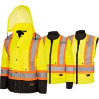 5021BBW Women's  7-in-1 Waterproof Jacket with Hood, Polyester/Polyurethane, High Visibility Lime-Yellow, X-Small Pryde Industrial Inc.