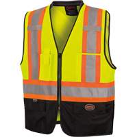 6895 High-Visibility Zip Front Bi-Colour Safety Vest, Black/High Visibility Lime-Yellow, 2X-Large/3X-Large, Polyester Pryde Industrial Inc.
