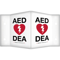 90° Projecting "AED/DEA" Sign, 6" x 5", Plastic, Bilingual with Pictogram Pryde Industrial Inc.