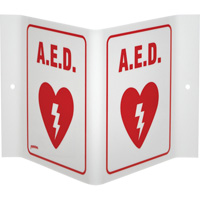 "A.E.D." V-Style Sign, 6" x 9", Acrylic, English with Pictogram Pryde Industrial Inc.