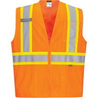 Contrast-Striped Safety Vest, High Visibility Orange, Small, Polyester Pryde Industrial Inc.