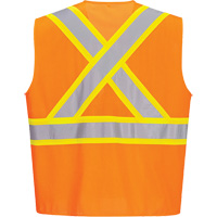 Contrast-Striped Safety Vest, High Visibility Orange, Small, Polyester Pryde Industrial Inc.