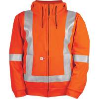 Chandail haute visibilit&eacute; &agrave; fermeture &eacute;clair sur le devant, r&eacute;sistant au vent, avec capuchon amovible, Hommes, Petit, Orange haute visibilit&eacute;, 27,7 cal/cm² Pryde Industrial Inc.